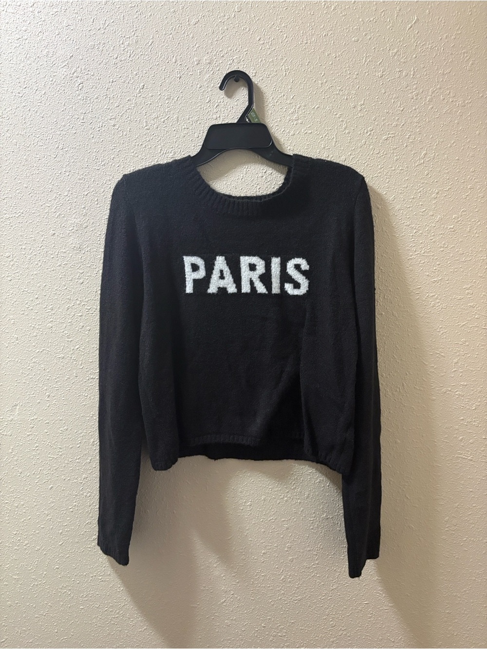Black 'Paris' Crewneck Sweater Top